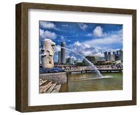 Symbol of Singapore and Downtown Skyline in Fullerton Area, Clarke Quay, Merlion-Bill Bachmann-Framed Photographic Print