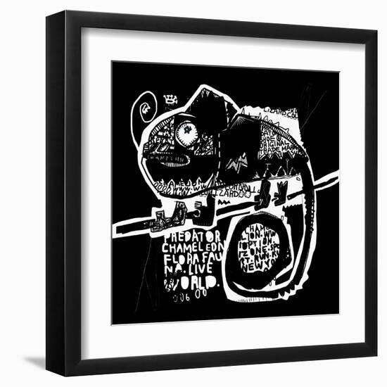 Symbolic Image of a Chameleon on a Black Background-Dmitriip-Framed Art Print