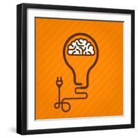 Symbolic Light Bulb with Brain inside and Electric Plug-AnnSunnyDay-Framed Art Print