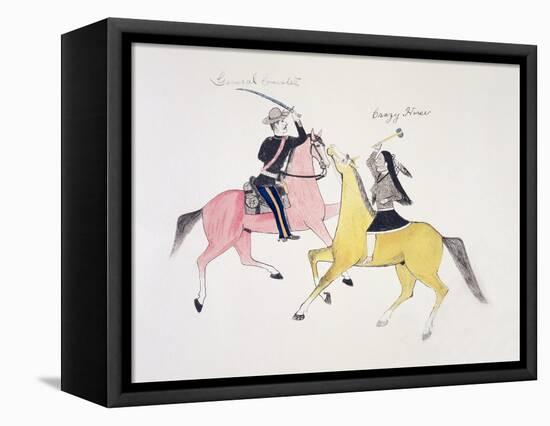 Symbolic Portrayal of the Conflict Between the Indians and the Whites-Kills Two-Framed Stretched Canvas