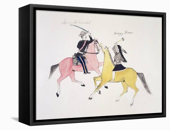 Symbolic Portrayal of the Conflict Between the Indians and the Whites-Kills Two-Framed Stretched Canvas