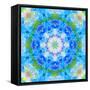 Symmetric Ornament Mandala from Flowers in Blue and Green Tones-Alaya Gadeh-Framed Stretched Canvas