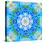 Symmetric Ornament Mandala from Flowers in Blue and Green Tones-Alaya Gadeh-Stretched Canvas