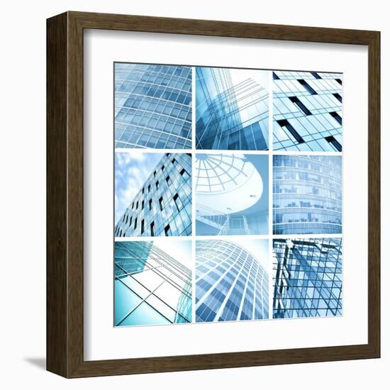 Symmetric Wall of Glass Building in Haze-Vladitto-Framed Art Print