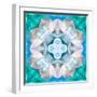 Symmetrical Photomontage of a White Orchid on Blue/Green Floral Ornament with Circle-Alaya Gadeh-Framed Photographic Print