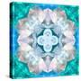 Symmetrical Photomontage of a White Orchid on Blue/Green Floral Ornament with Circle-Alaya Gadeh-Stretched Canvas