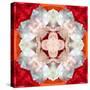 Symmetrical Photomontage of a White Orchid on Red Floral Ornament with Circle-Alaya Gadeh-Stretched Canvas