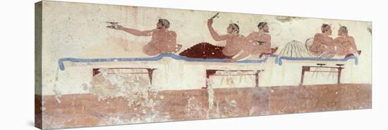 Symposium Scene, Ca 480-490 BC Decorative Fresco of North Wall of Tomb of Diver at Paestum-null-Stretched Canvas