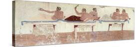 Symposium Scene, Ca 480-490 BC Decorative Fresco of North Wall of Tomb of Diver at Paestum-null-Stretched Canvas