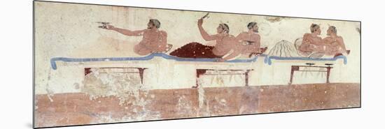 Symposium Scene, Ca 480-490 BC Decorative Fresco of North Wall of Tomb of Diver at Paestum-null-Mounted Giclee Print