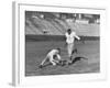 Syracuse Football Player Chuck Zimmerman Holding the Ball to Be Kicked by Teammate Jim Brown-Peter Stackpole-Framed Premium Photographic Print