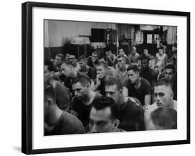 Syracuse Football Player Jim Brown Sitting with His Teammates-Peter Stackpole-Framed Premium Photographic Print