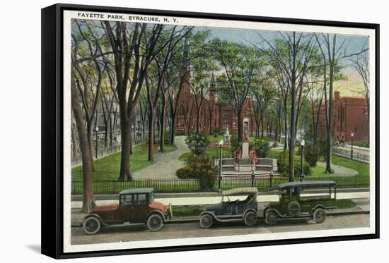 Syracuse, New York - Cars Parked around Fayette Park-Lantern Press-Framed Stretched Canvas