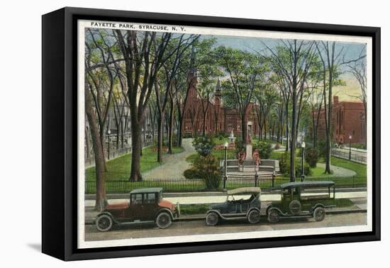 Syracuse, New York - Cars Parked around Fayette Park-Lantern Press-Framed Stretched Canvas