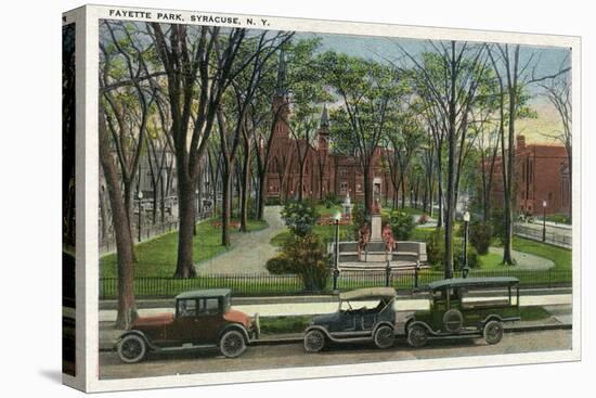 Syracuse, New York - Cars Parked around Fayette Park-Lantern Press-Stretched Canvas