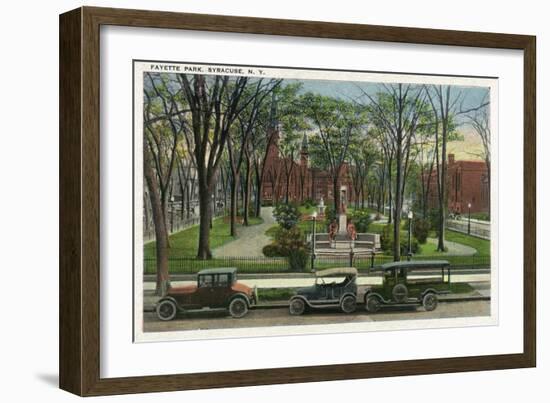 Syracuse, New York - Cars Parked around Fayette Park-Lantern Press-Framed Art Print