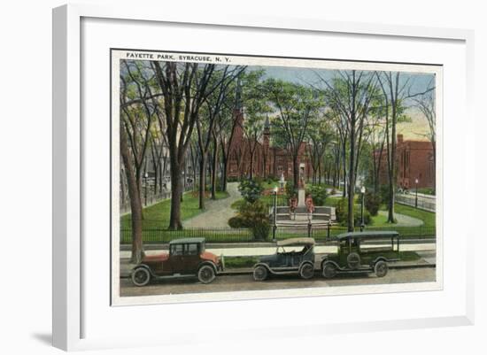 Syracuse, New York - Cars Parked around Fayette Park-Lantern Press-Framed Art Print
