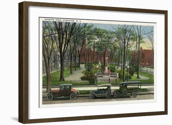 Syracuse, New York - Cars Parked around Fayette Park-Lantern Press-Framed Art Print