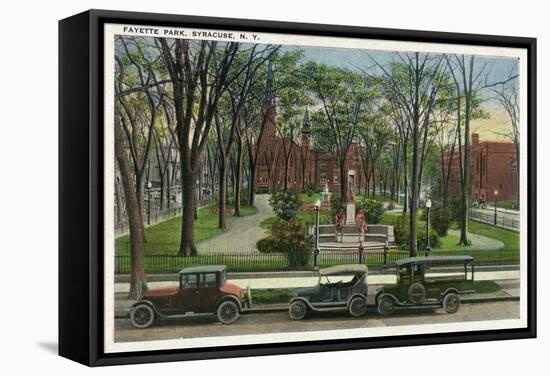 Syracuse, New York - Cars Parked around Fayette Park-Lantern Press-Framed Stretched Canvas