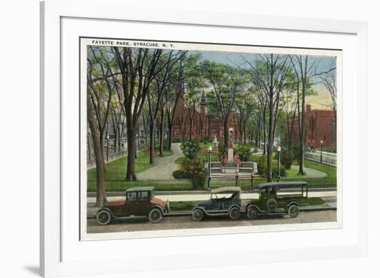 Syracuse, New York - Cars Parked around Fayette Park-Lantern Press-Framed Premium Giclee Print