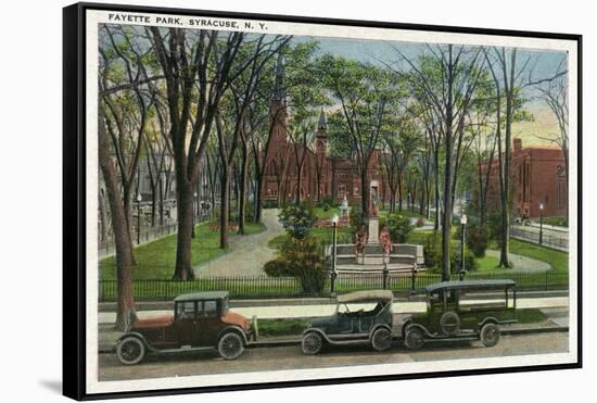 Syracuse, New York - Cars Parked around Fayette Park-Lantern Press-Framed Stretched Canvas