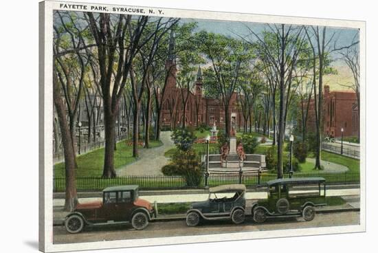 Syracuse, New York - Cars Parked around Fayette Park-Lantern Press-Stretched Canvas