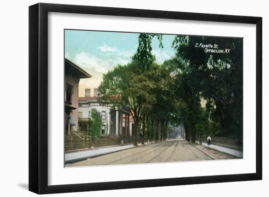 Syracuse, New York - Eastern View Up Fayette Street-Lantern Press-Framed Art Print