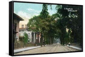 Syracuse, New York - Eastern View Up Fayette Street-Lantern Press-Framed Stretched Canvas