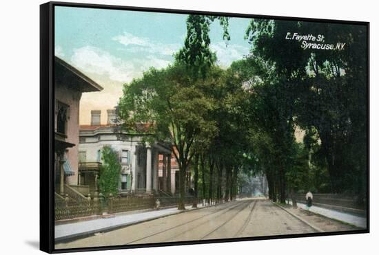 Syracuse, New York - Eastern View Up Fayette Street-Lantern Press-Framed Stretched Canvas