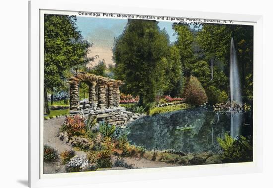 Syracuse, New York - Fountain and Japanese Pergola at Onondaga Park-Lantern Press-Framed Art Print