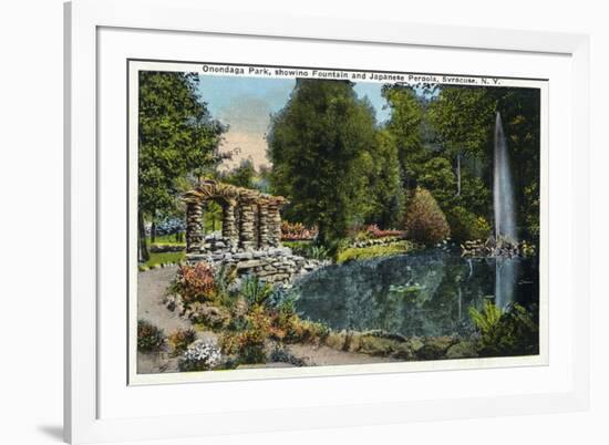 Syracuse, New York - Fountain and Japanese Pergola at Onondaga Park-Lantern Press-Framed Premium Giclee Print