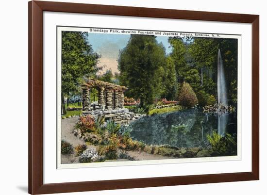 Syracuse, New York - Fountain and Japanese Pergola at Onondaga Park-Lantern Press-Framed Premium Giclee Print