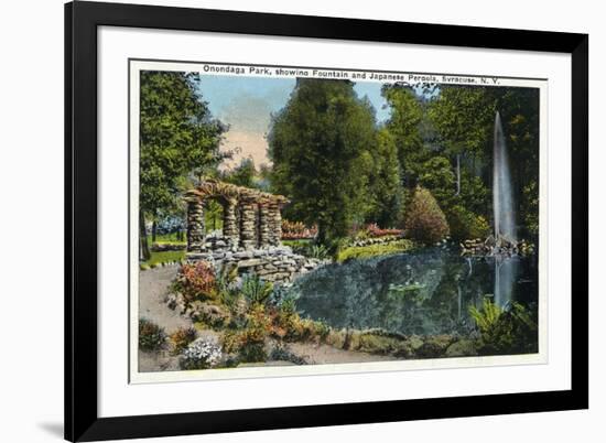 Syracuse, New York - Fountain and Japanese Pergola at Onondaga Park-Lantern Press-Framed Premium Giclee Print