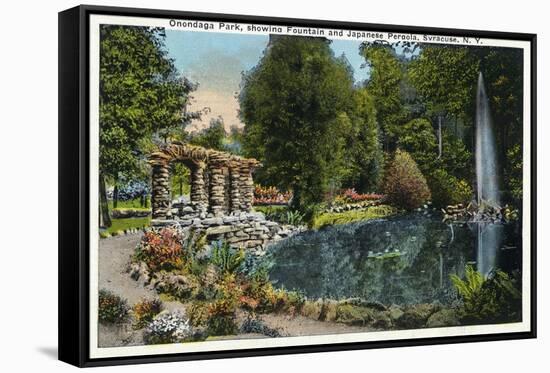 Syracuse, New York - Fountain and Japanese Pergola at Onondaga Park-Lantern Press-Framed Stretched Canvas