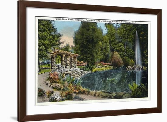 Syracuse, New York - Fountain and Japanese Pergola at Onondaga Park-Lantern Press-Framed Art Print