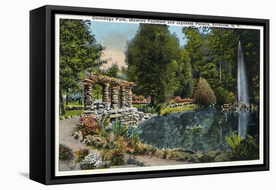 Syracuse, New York - Fountain and Japanese Pergola at Onondaga Park-Lantern Press-Framed Stretched Canvas