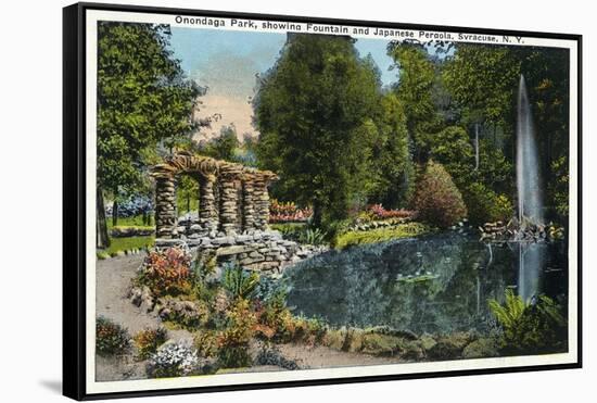 Syracuse, New York - Fountain and Japanese Pergola at Onondaga Park-Lantern Press-Framed Stretched Canvas