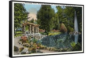 Syracuse, New York - Fountain and Japanese Pergola at Onondaga Park-Lantern Press-Framed Stretched Canvas