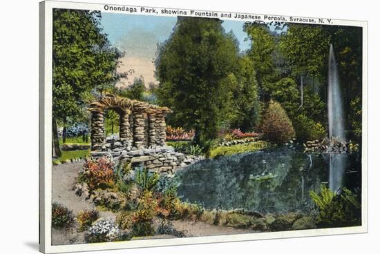 Syracuse, New York - Fountain and Japanese Pergola at Onondaga Park-Lantern Press-Stretched Canvas