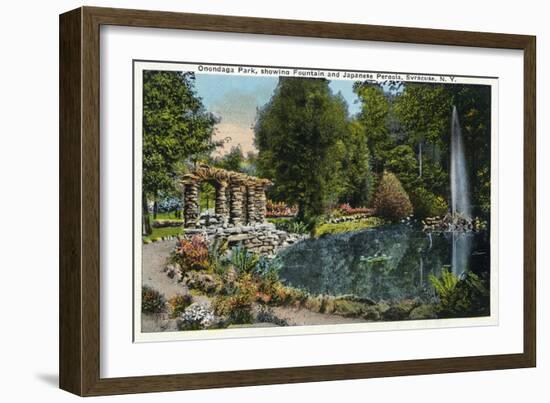 Syracuse, New York - Fountain and Japanese Pergola at Onondaga Park-Lantern Press-Framed Art Print