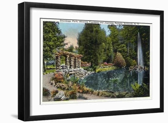 Syracuse, New York - Fountain and Japanese Pergola at Onondaga Park-Lantern Press-Framed Art Print