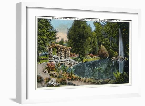 Syracuse, New York - Fountain and Japanese Pergola at Onondaga Park-Lantern Press-Framed Art Print