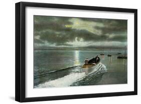 Syracuse, New York - Moonlight Boatride on Onondaga Lake-Lantern Press-Framed Art Print