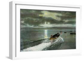 Syracuse, New York - Moonlight Boatride on Onondaga Lake-Lantern Press-Framed Art Print