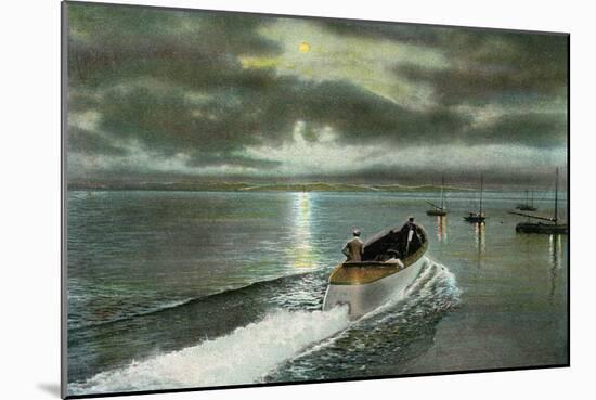 Syracuse, New York - Moonlight Boatride on Onondaga Lake-Lantern Press-Mounted Art Print