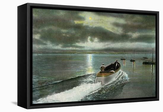 Syracuse, New York - Moonlight Boatride on Onondaga Lake-Lantern Press-Framed Stretched Canvas