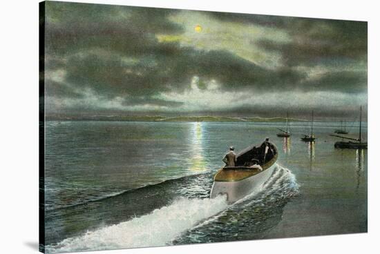 Syracuse, New York - Moonlight Boatride on Onondaga Lake-Lantern Press-Stretched Canvas