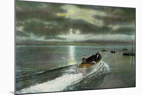 Syracuse, New York - Moonlight Boatride on Onondaga Lake-Lantern Press-Mounted Art Print