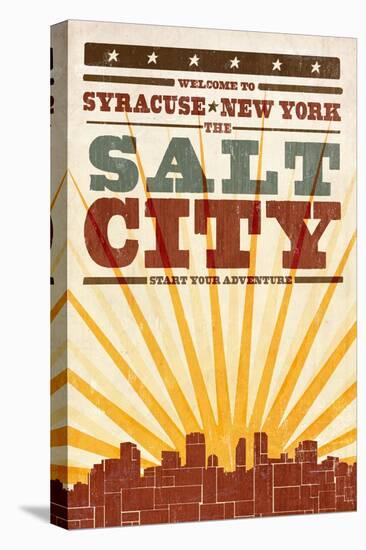 Syracuse, New York - Skyline and Sunburst Screenprint Style-Lantern Press-Stretched Canvas