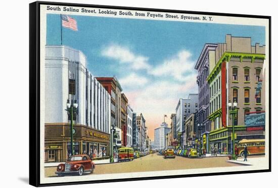 Syracuse, New York - South View Down Salina St from Fayette St-Lantern Press-Framed Stretched Canvas